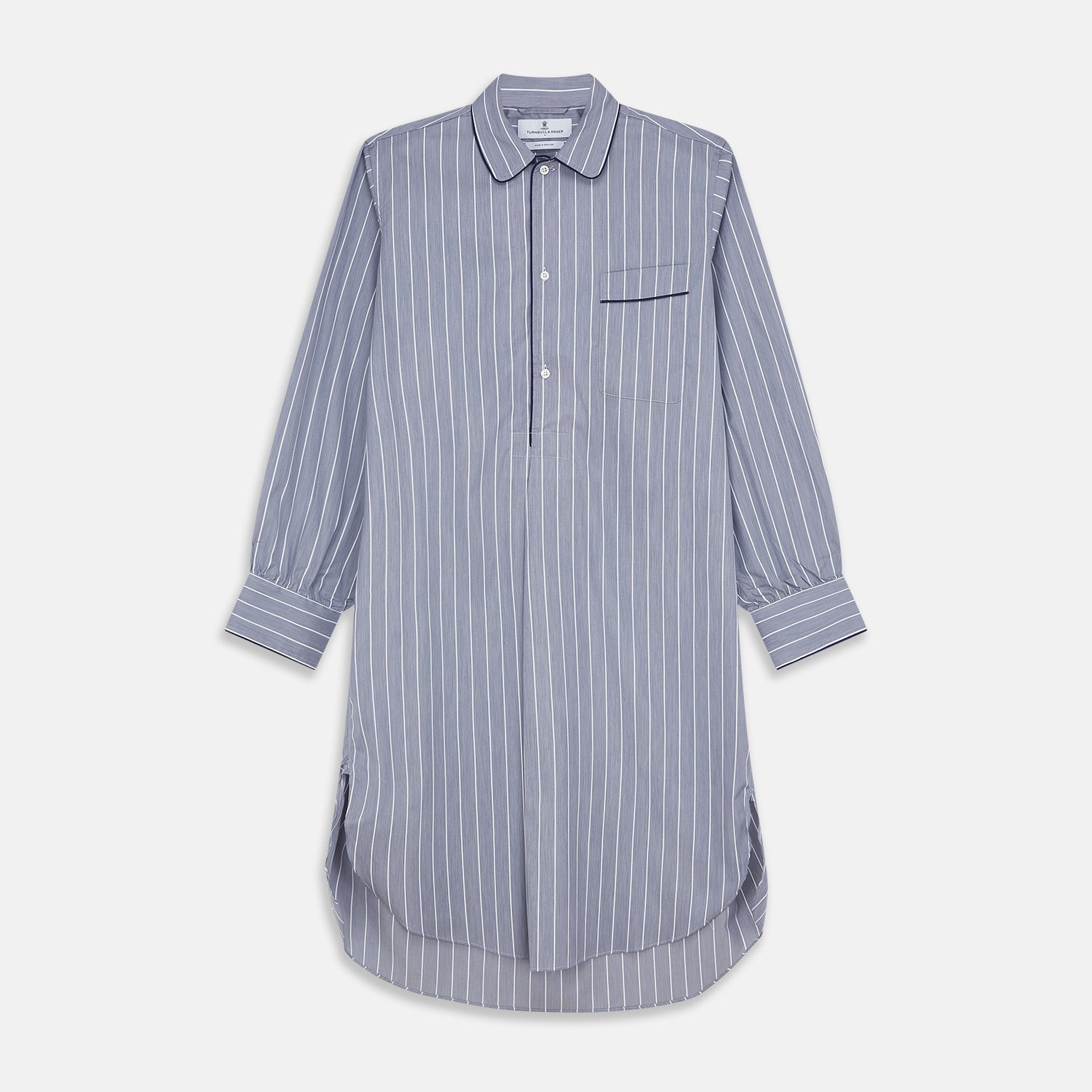 View 1 of product Pale Blue and White Pinstripe Cotton Blend Sussex Nightshirt