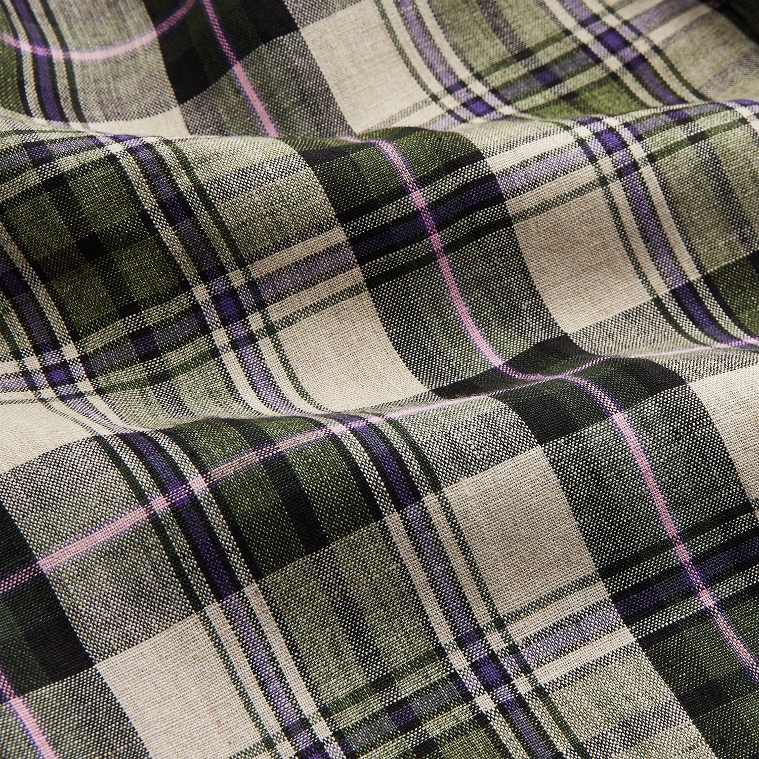 View 5 of product Green & Purple Check Weekend Fit Linen Shirt with Dorset Collar and 1 Button Cuffs