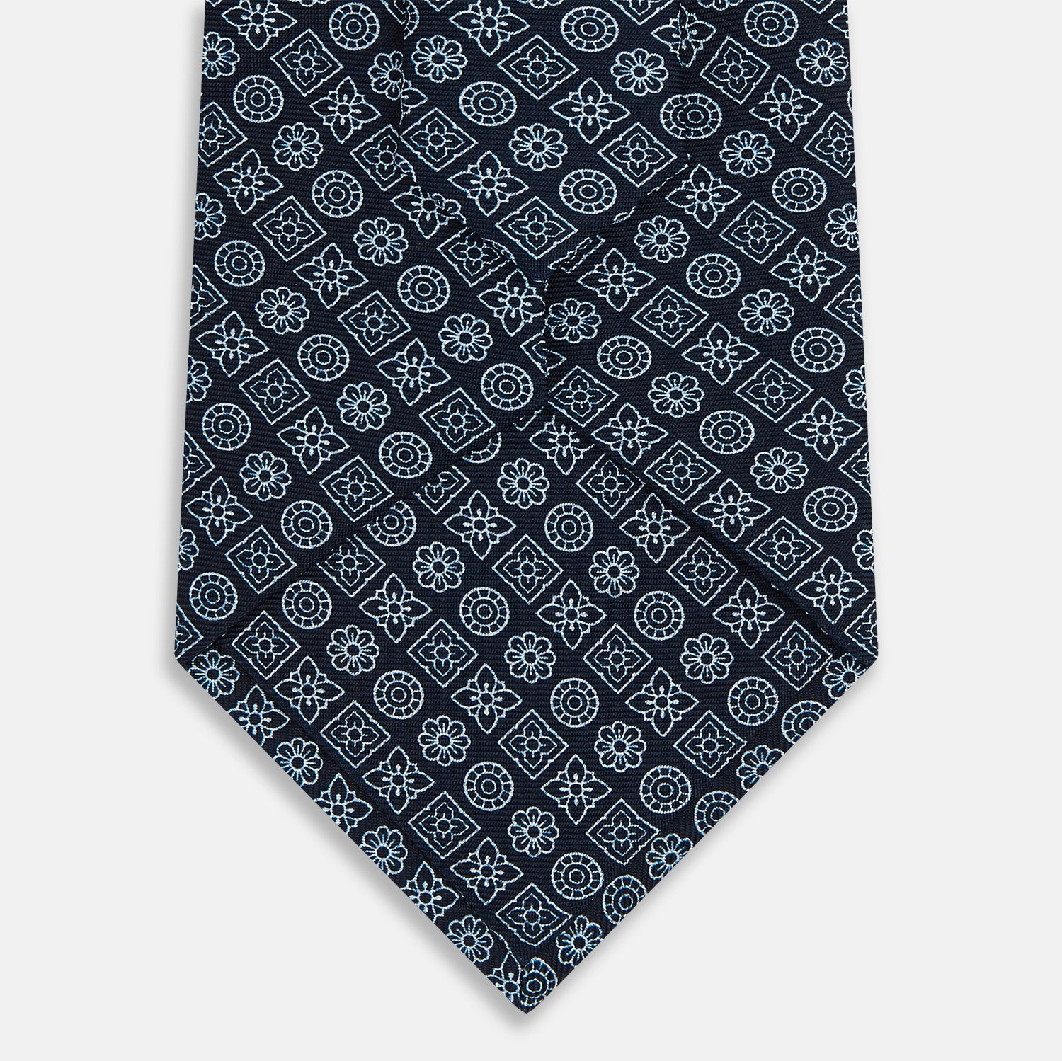 View 3 of product Navy Floral Tile Pattern Printed Silk Tie