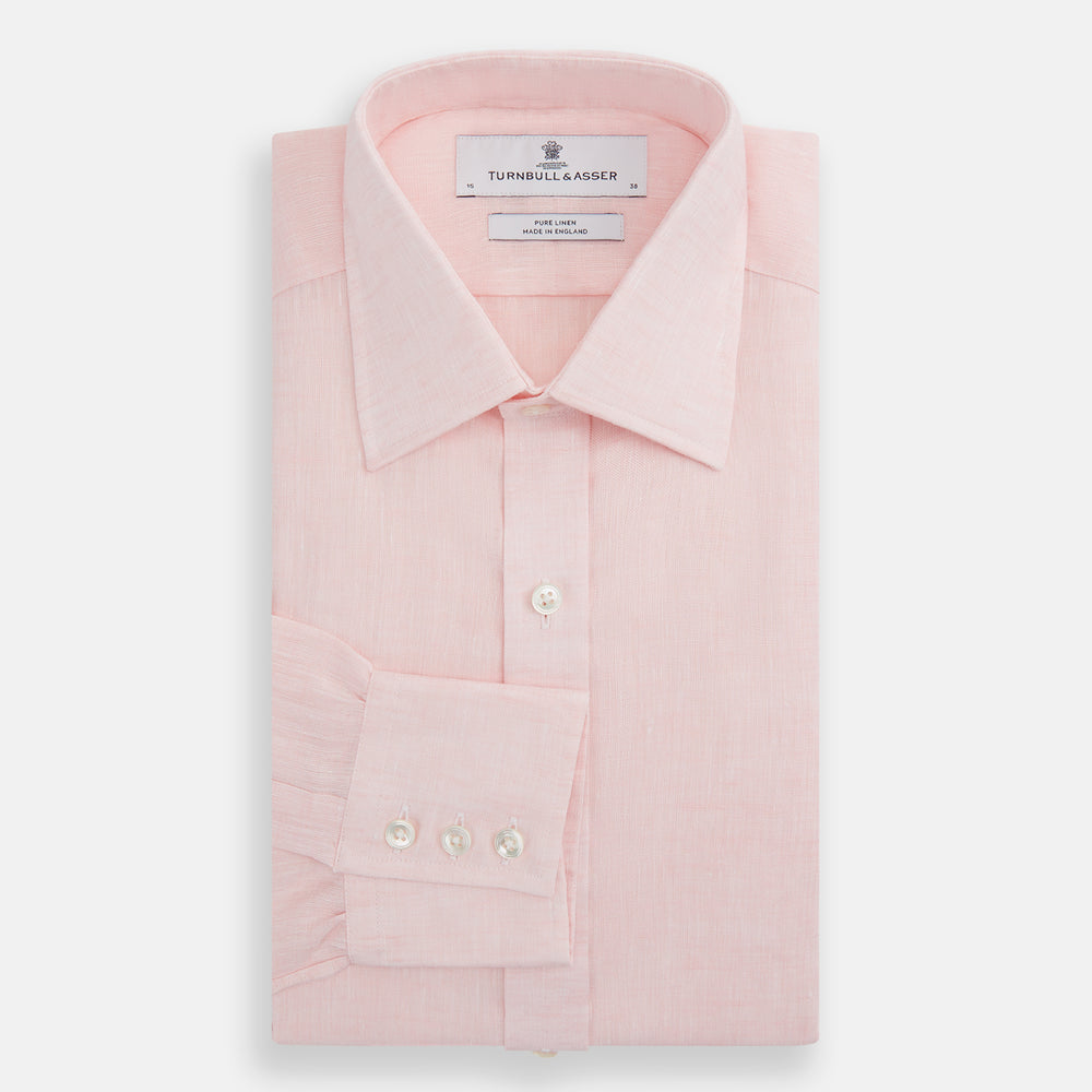 Pink Linen Shirt with T&A Collar and 3-Button Cuffs