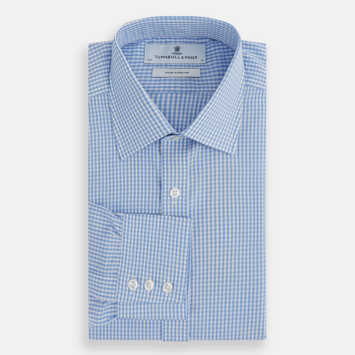 View 4 of product Light Blue Gingham Check Shirt with T&amp;A Collar and 3-Button Cuffs