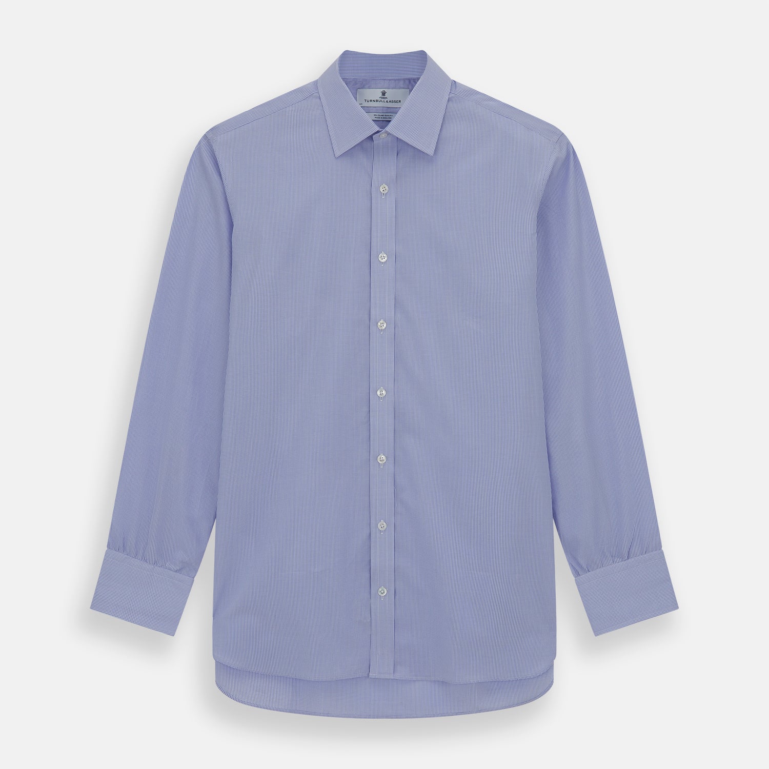 View 1 of product Blue Fine Check Sea Island Quality Cotton Shirt with T&A Collar and 3-Button Cuffs