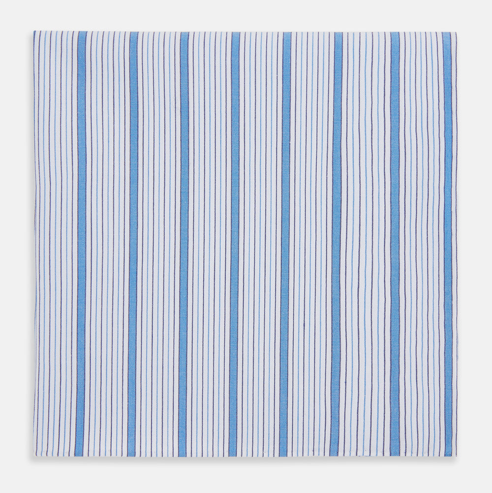 Hand Rolled Blue Multi Track Stripe Handkerchief