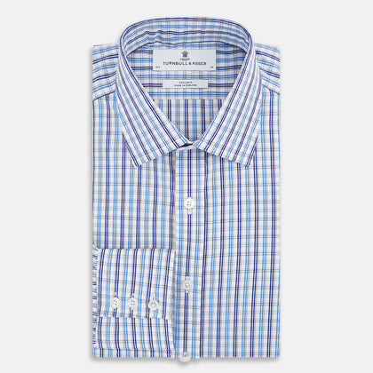 Blue and Navy Multi Check Mayfair Shirt Image 4