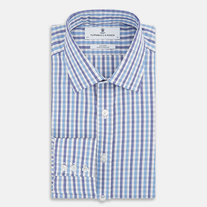 Blue and Navy Multi Check Mayfair Shirt Image 4
