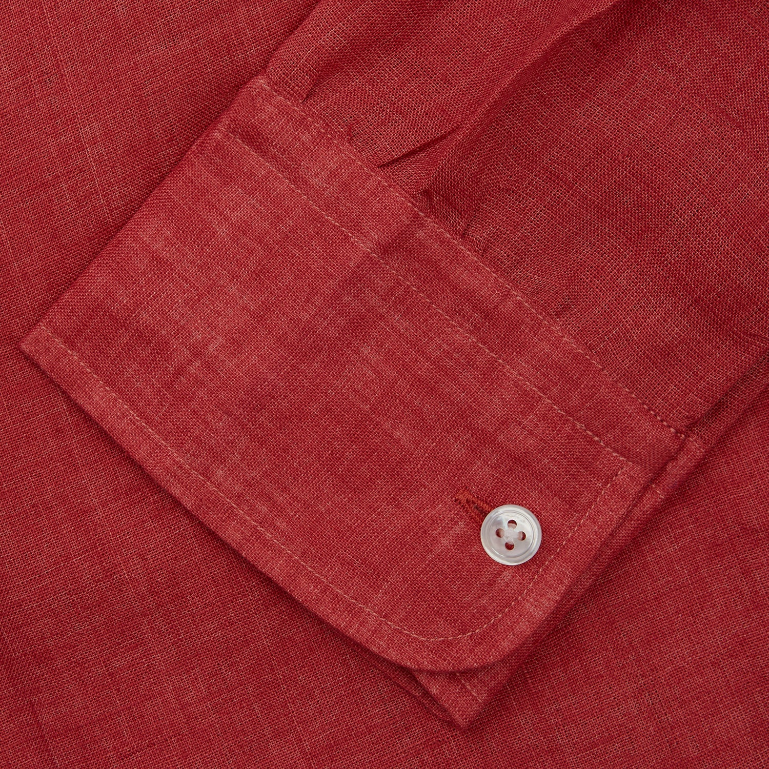 Plain Red Linen Weekend Fit Shirt with Stand Collar