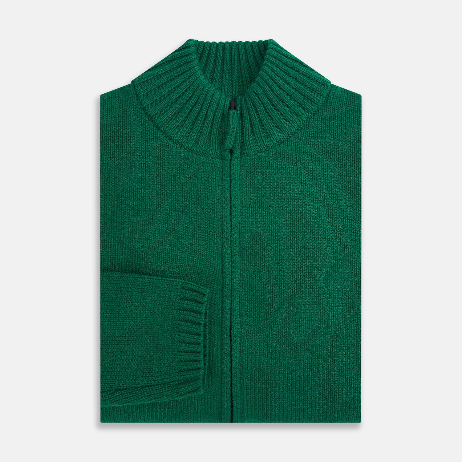 View 4 of product Forest Green Merino High Neck Zipped Cardigan
