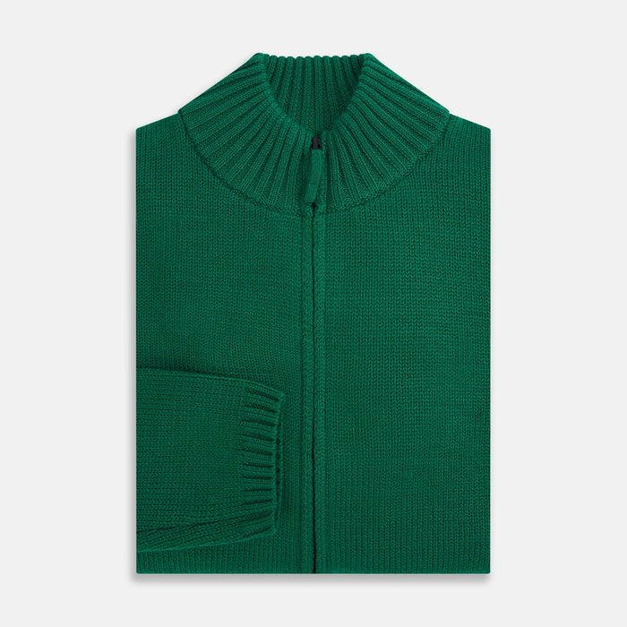 Forest Green Merino High Neck Zipped Cardigan Image 3
