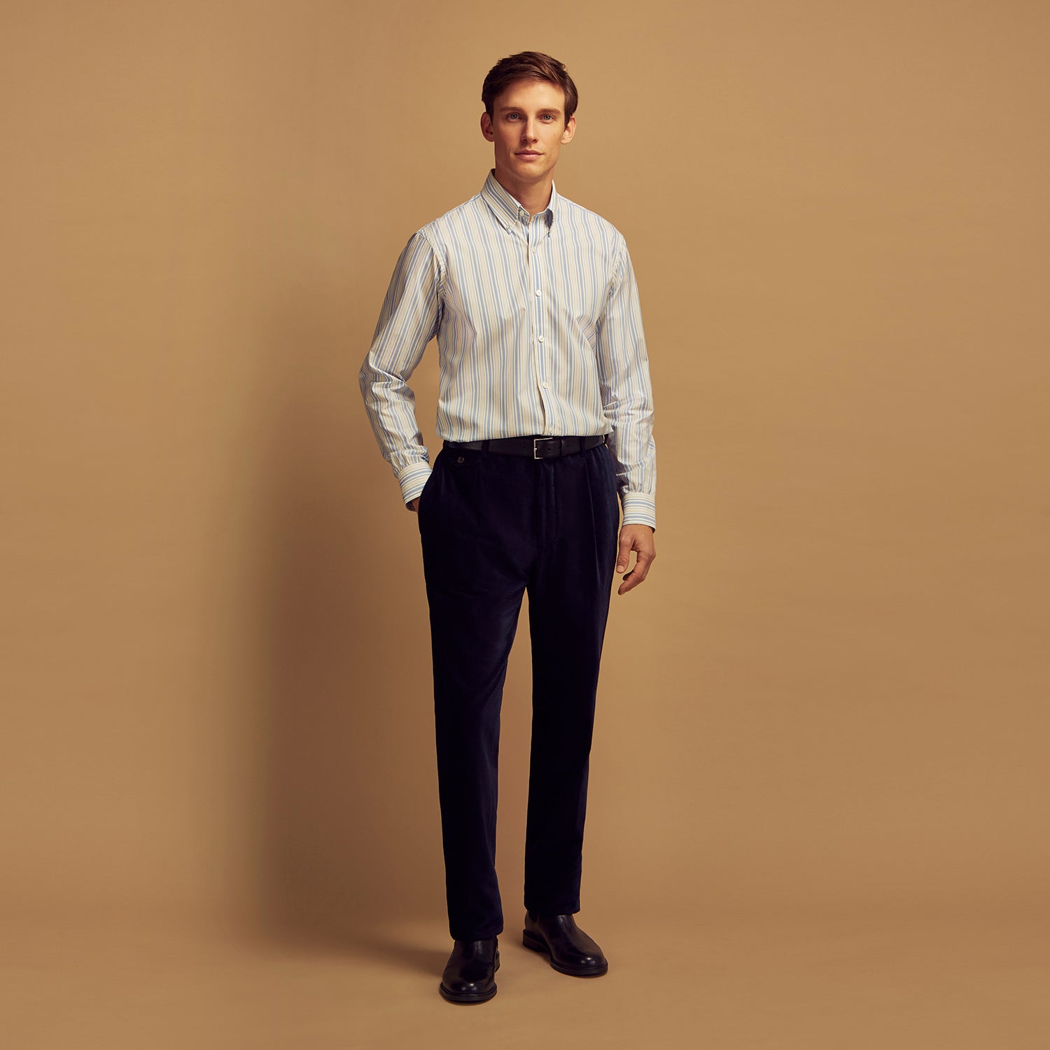 View 2 of product Blue Multi Stripe Wool Blend Weekend Fit Hayne Shirt