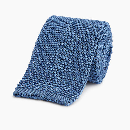 KNITTED MID BLUE SILK PLAIN TIE Image 4