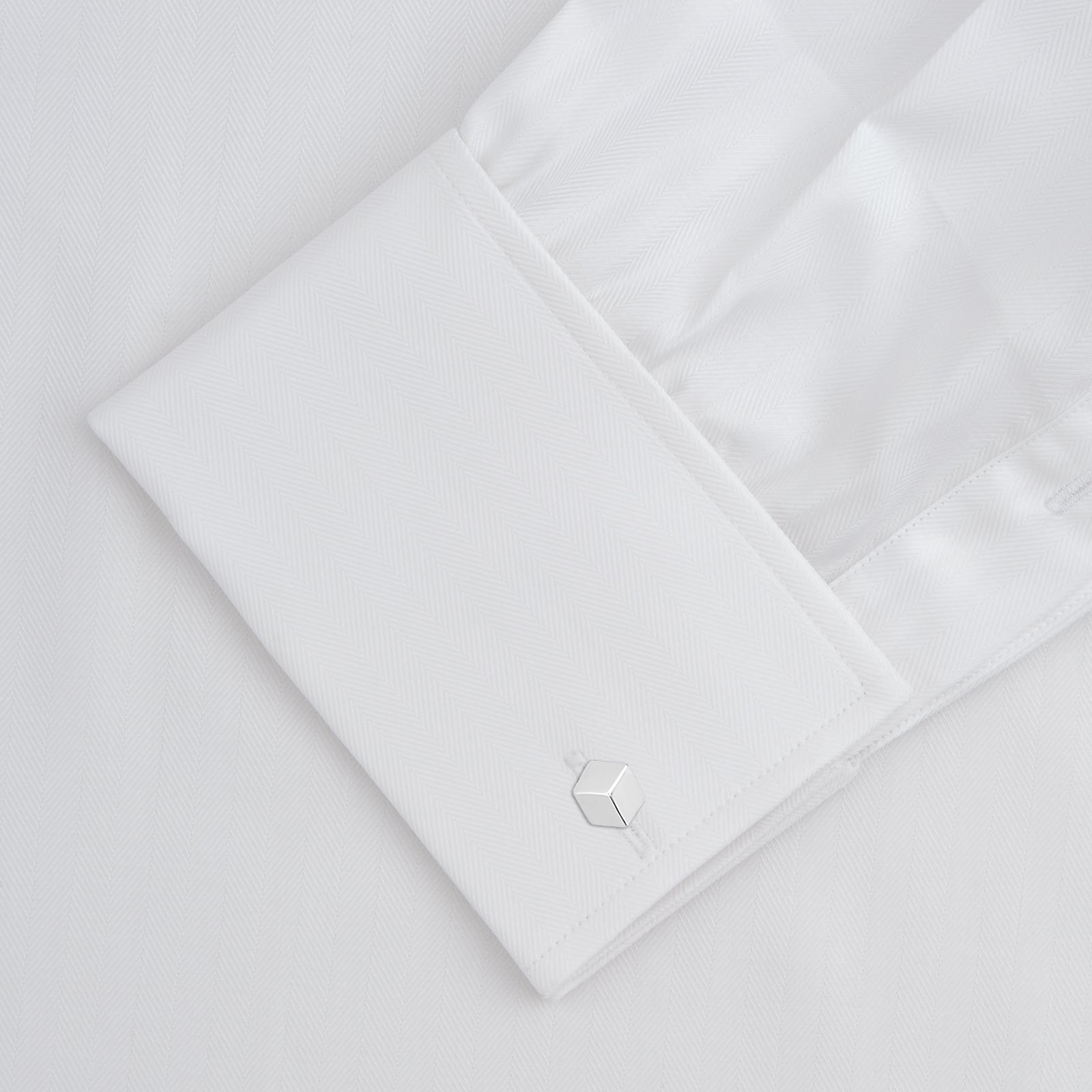 View 4 of product White Herringbone Sea Island Quality Cotton Shirt with T&A Collar and Double Cuffs