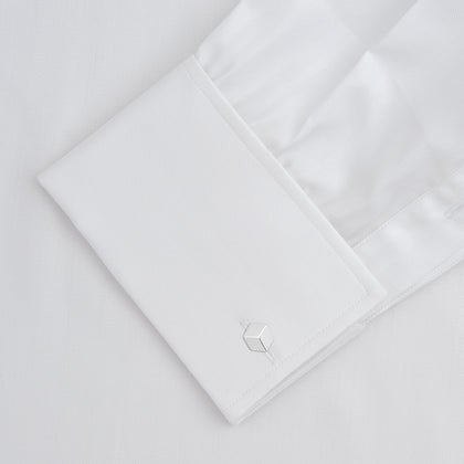 White Herringbone Sea Island Quality Cotton Shirt with T&A Collar and Double Cuffs Image 3