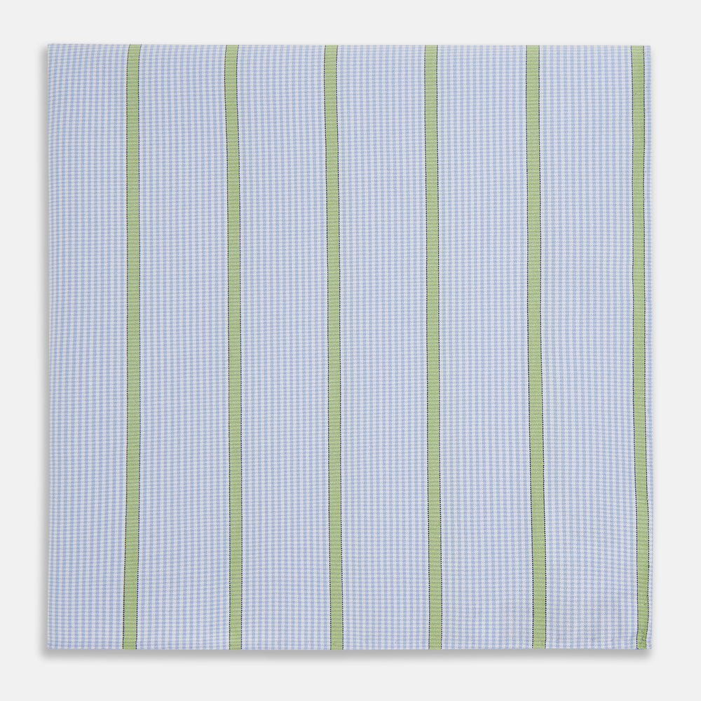 Hand Rolled Light Green Track Stripe Handkerchief
