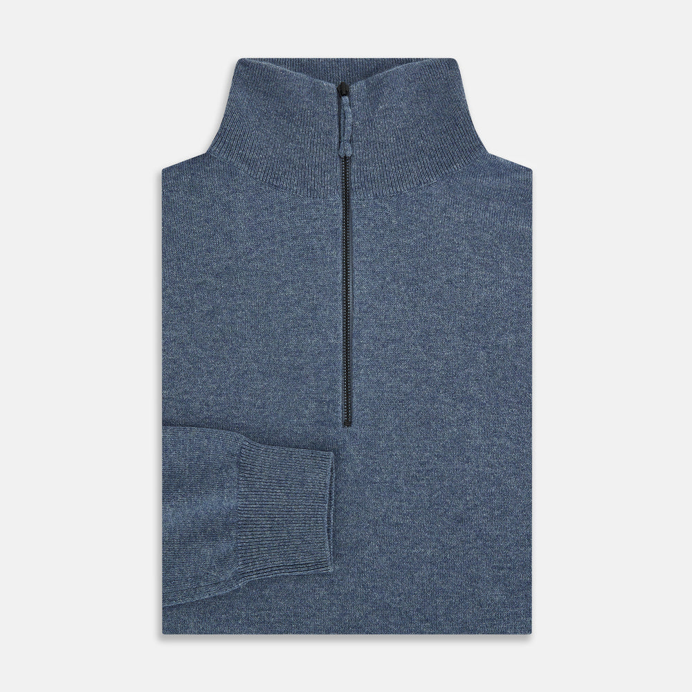Blue Melange  Half-Zip Cashmere Jumper