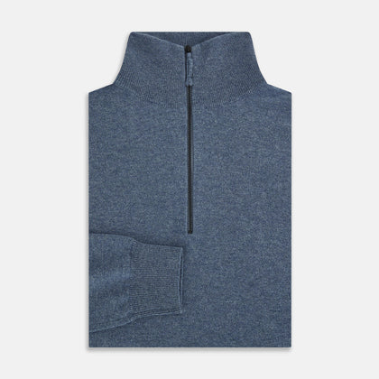 Blue Melange  Half-Zip Cashmere Jumper Image 3