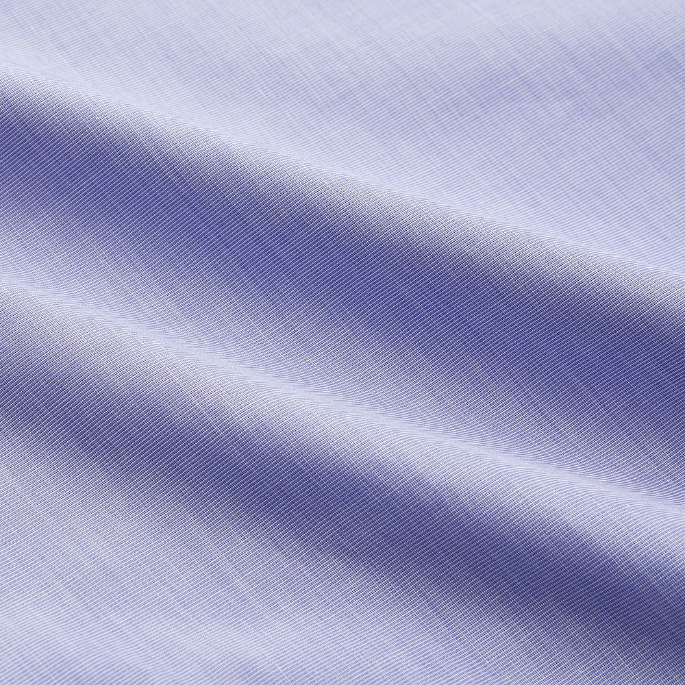 Tailored Fit Blue End-on-End Cotton Shirt with Kent Collar and Double Cuffs