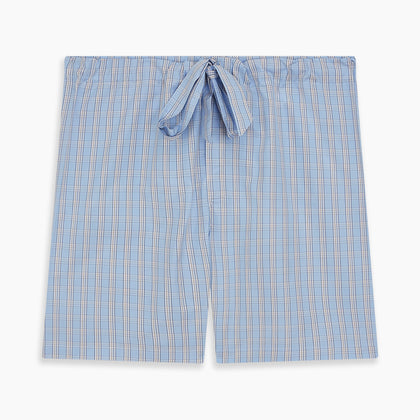 Pale Blue Multi Check Cotton Duffield Pyjama Shorts Image 2