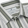 View 4 of product Green, Blue & White Stripe Weekend Fit Shirt with Derby Collar & 1-Button Cuffs