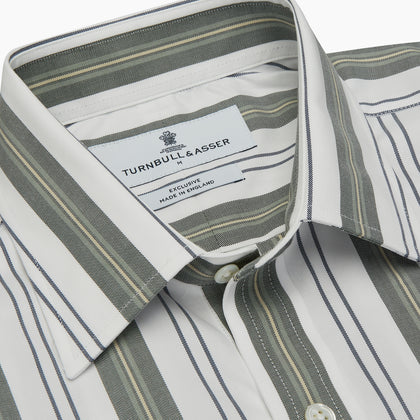 Green, Blue & White Stripe Weekend Fit Shirt with Derby Collar & 1-Button Cuffs Image 3