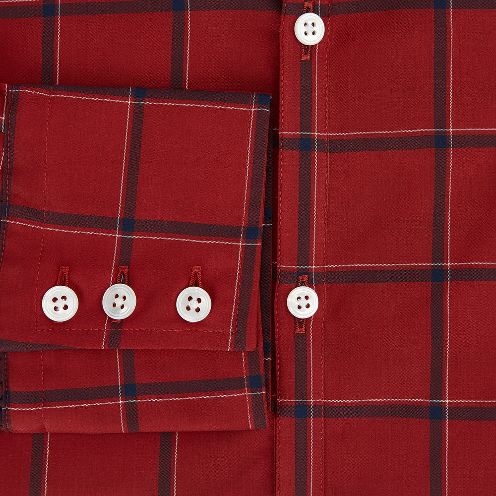 Dark Red Grid Check Windsor Shirt