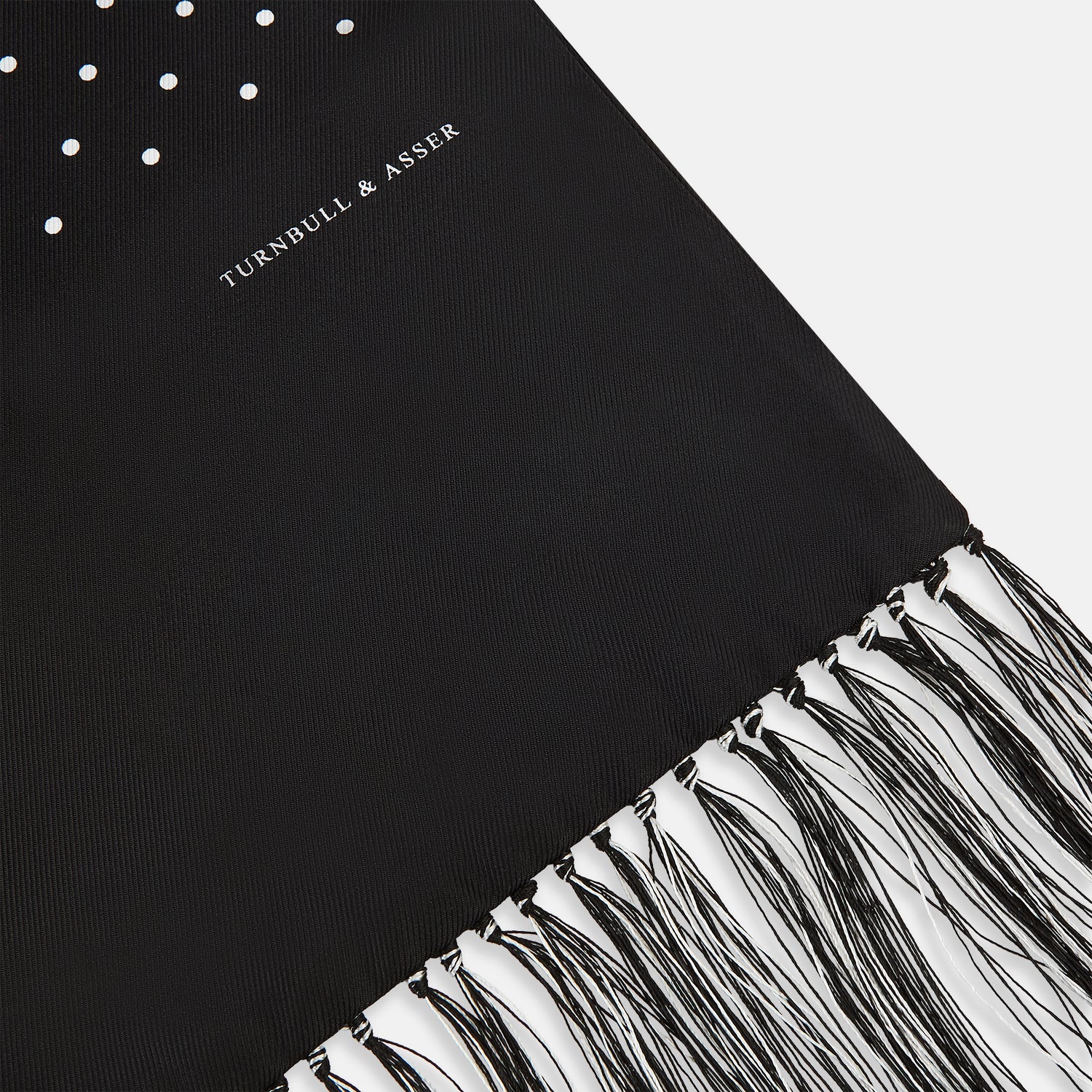 View 2 of product Black and White Spotted Silk Scarf with Fringes