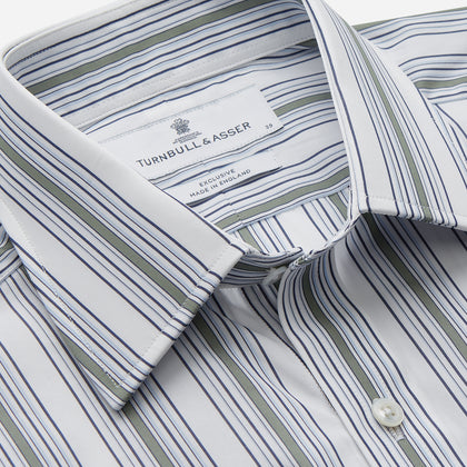 Green Multi Stripe Regular Fit Shirt with T&A Collar & 3 Button Cuffs Image 1