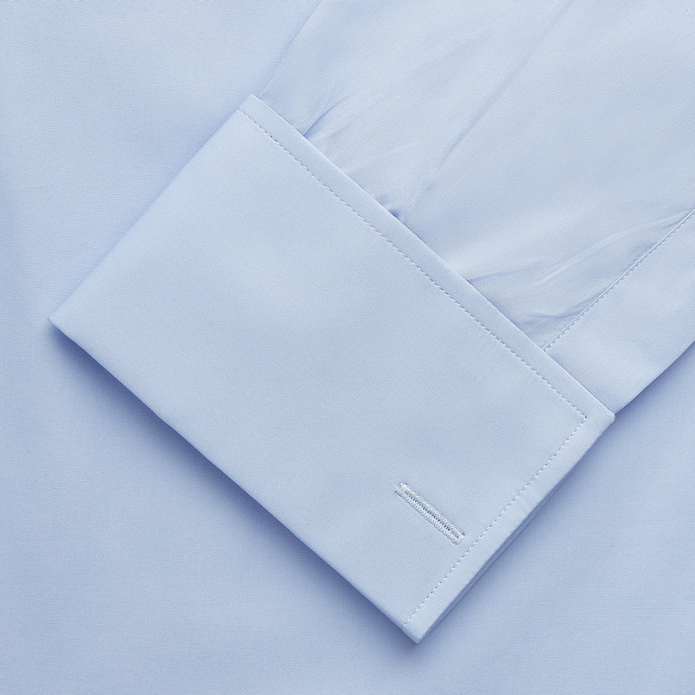 Tailored Fit Pale Blue Cotton Shirt with Kent Collar and Double Cuffs
