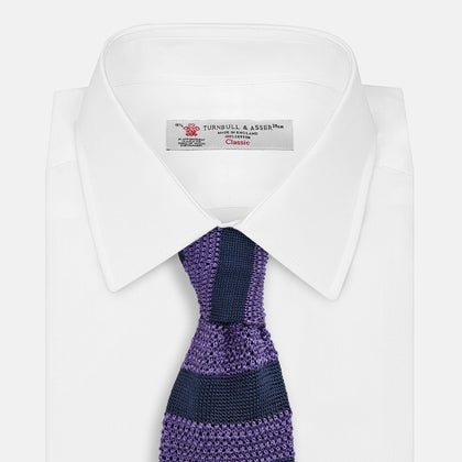 KNITTED STRIPE PURPLE TIE Image 1
