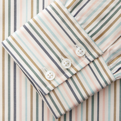 Green Multi Stripe Regular Fit Shirt with T&A Collar and 3 Button Cuffs Image 2
