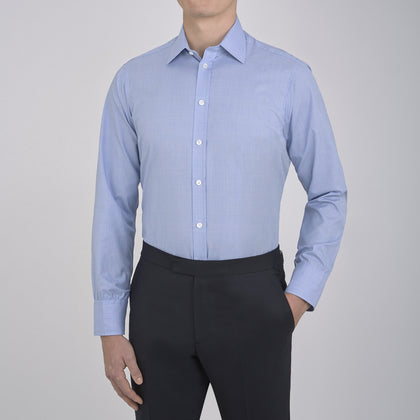 Blue Prince of Wales Check Shirt with T&A Collar and 3-Button Cuffs Image 4