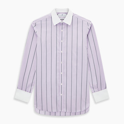 Lilac Track Stripe Shirt with Contrast T&A Collar and Cuffs Image 6
