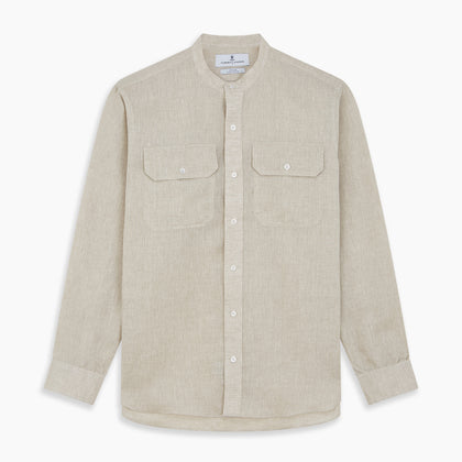 Light Oatmeal Linen Weekend Fit Unwin Shirt Image 5