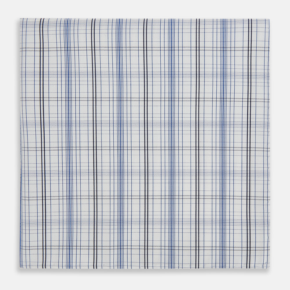 Blue and Navy Multi Check Hand-Rolled Handkerchief