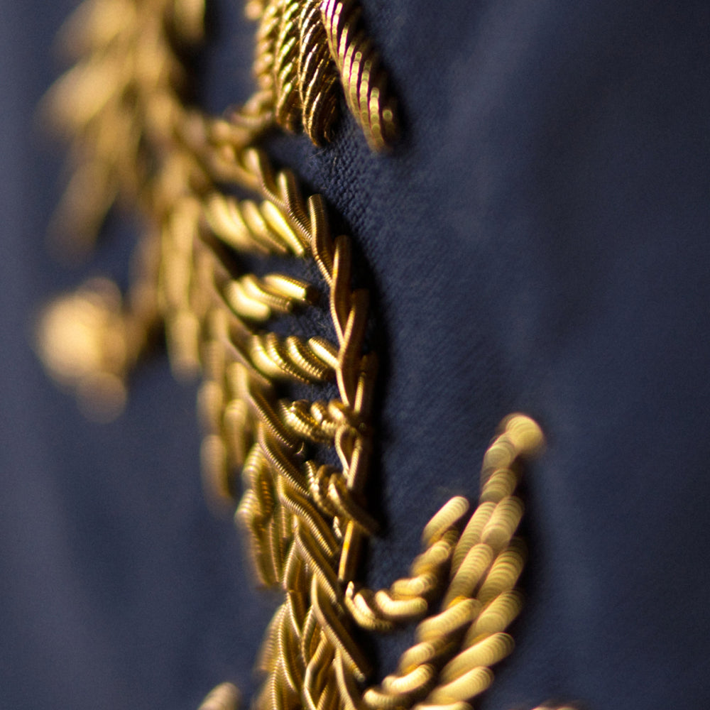 Navy Gold Embroidered Botanical Tie