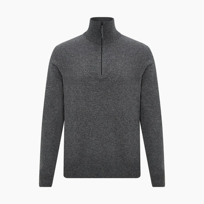 Charcoal Grey Melange Half-Zip Cashmere Jumper Image 4