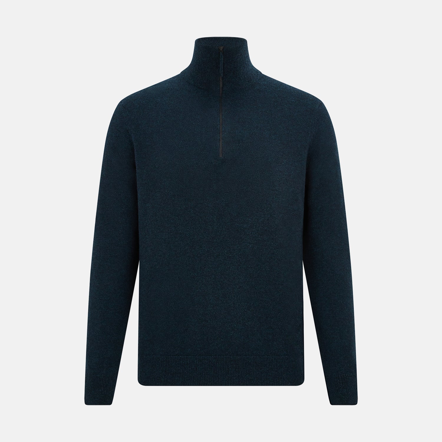 Dark Green Melange Half-Zip Cashmere Jumper