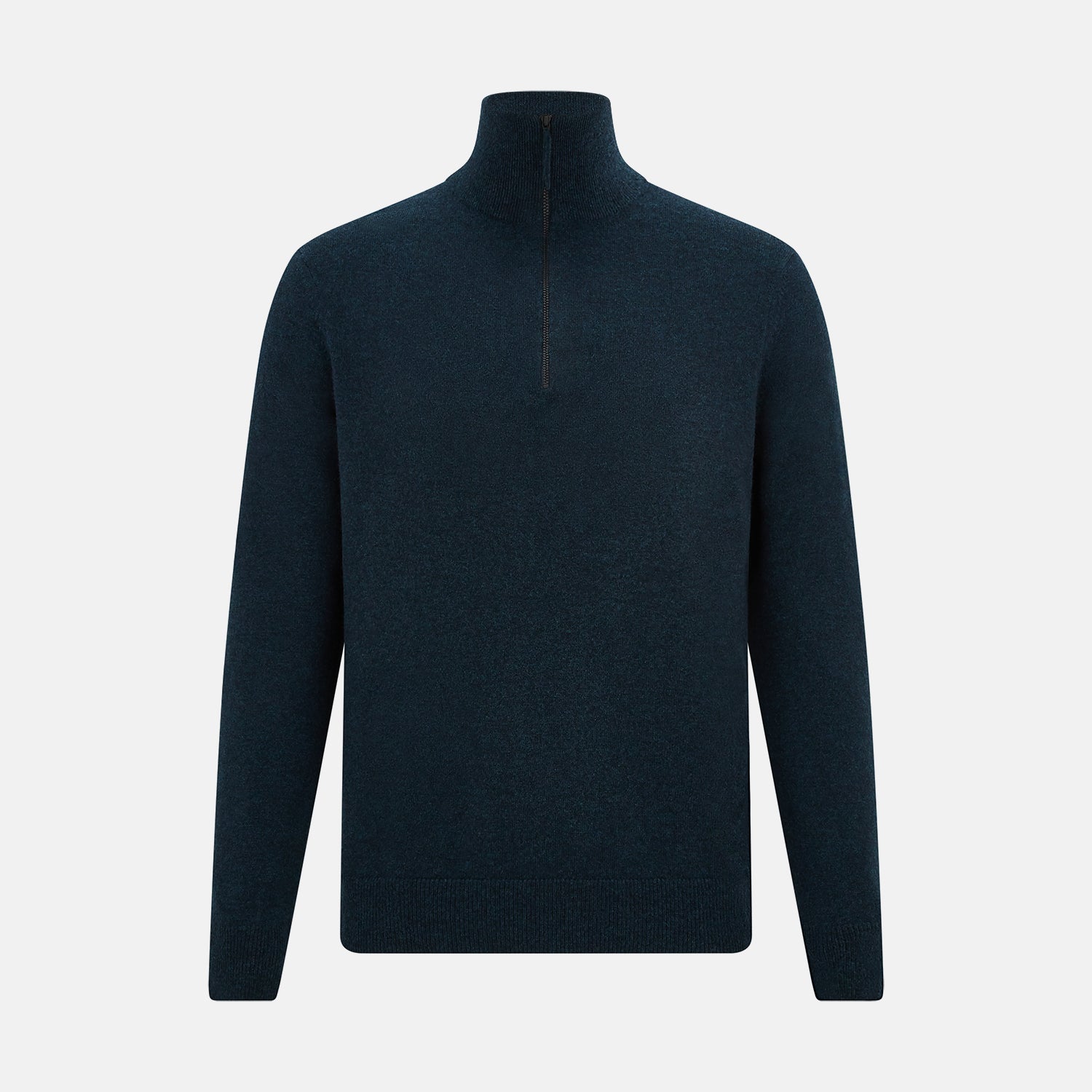 View 1 of product Dark Green Melange Half-Zip Cashmere Jumper
