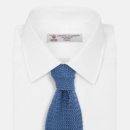 KNITTED MID BLUE SILK PLAIN TIE Image 1