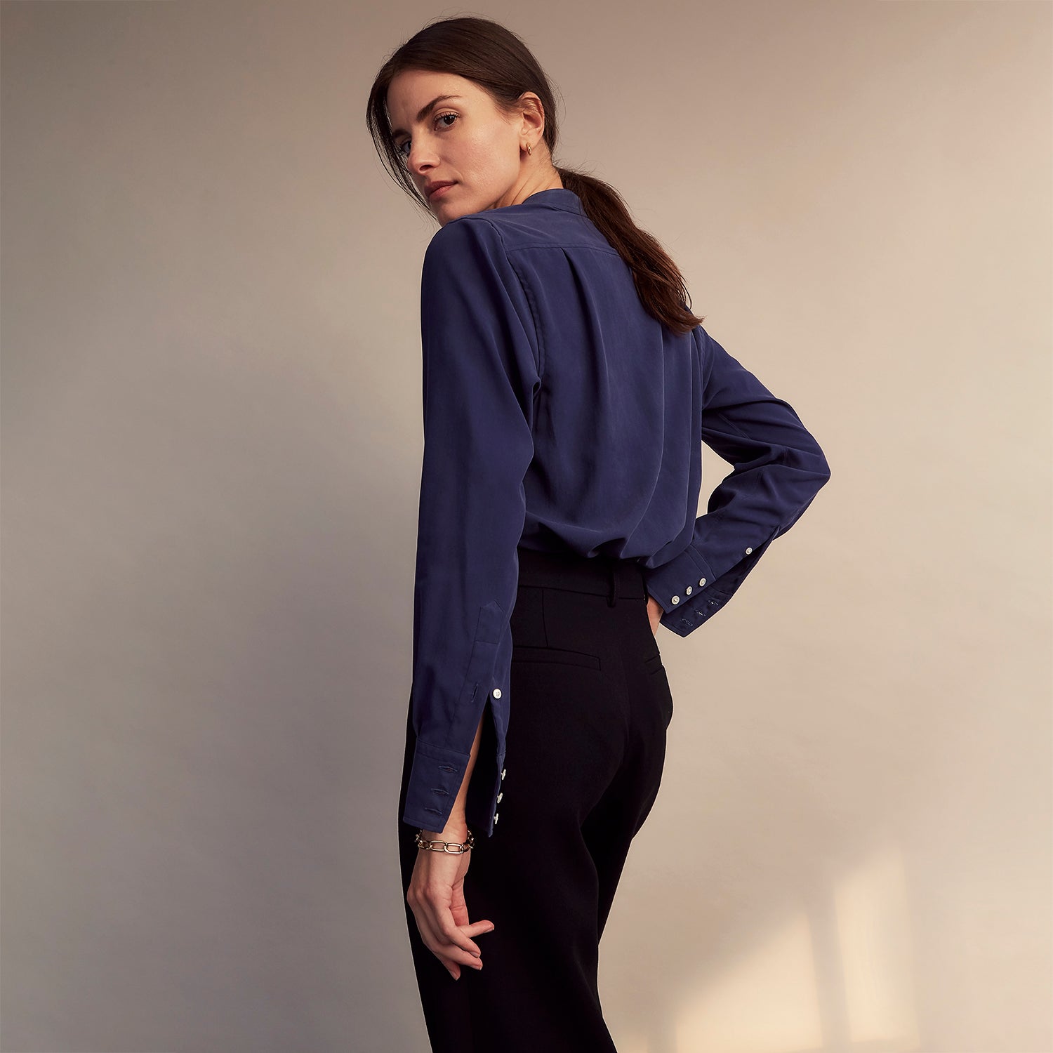 View 9 of product Blue Soft-touch Silk Lauren Shirt