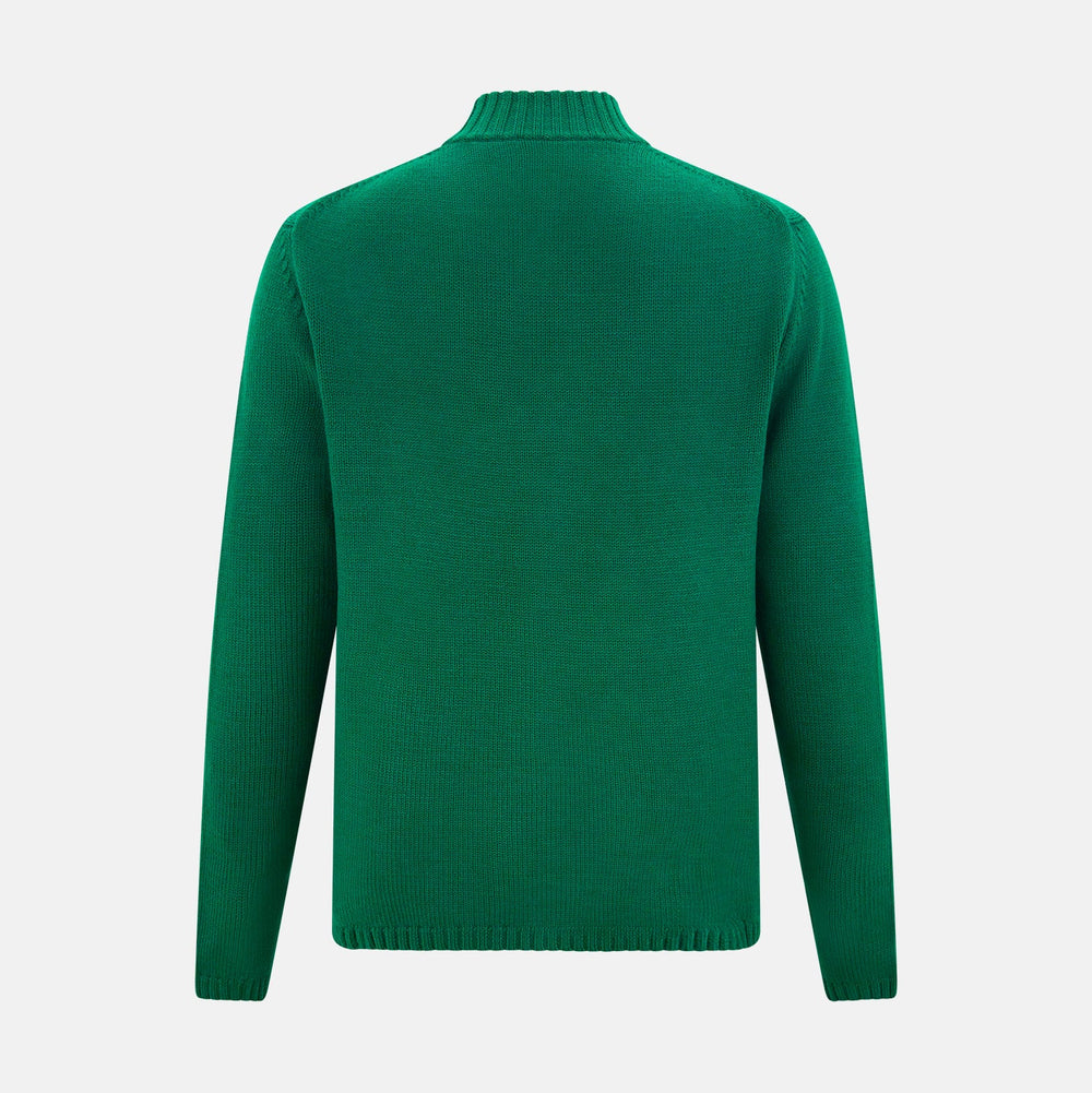 Forest Green Merino High Neck Zipped Cardigan