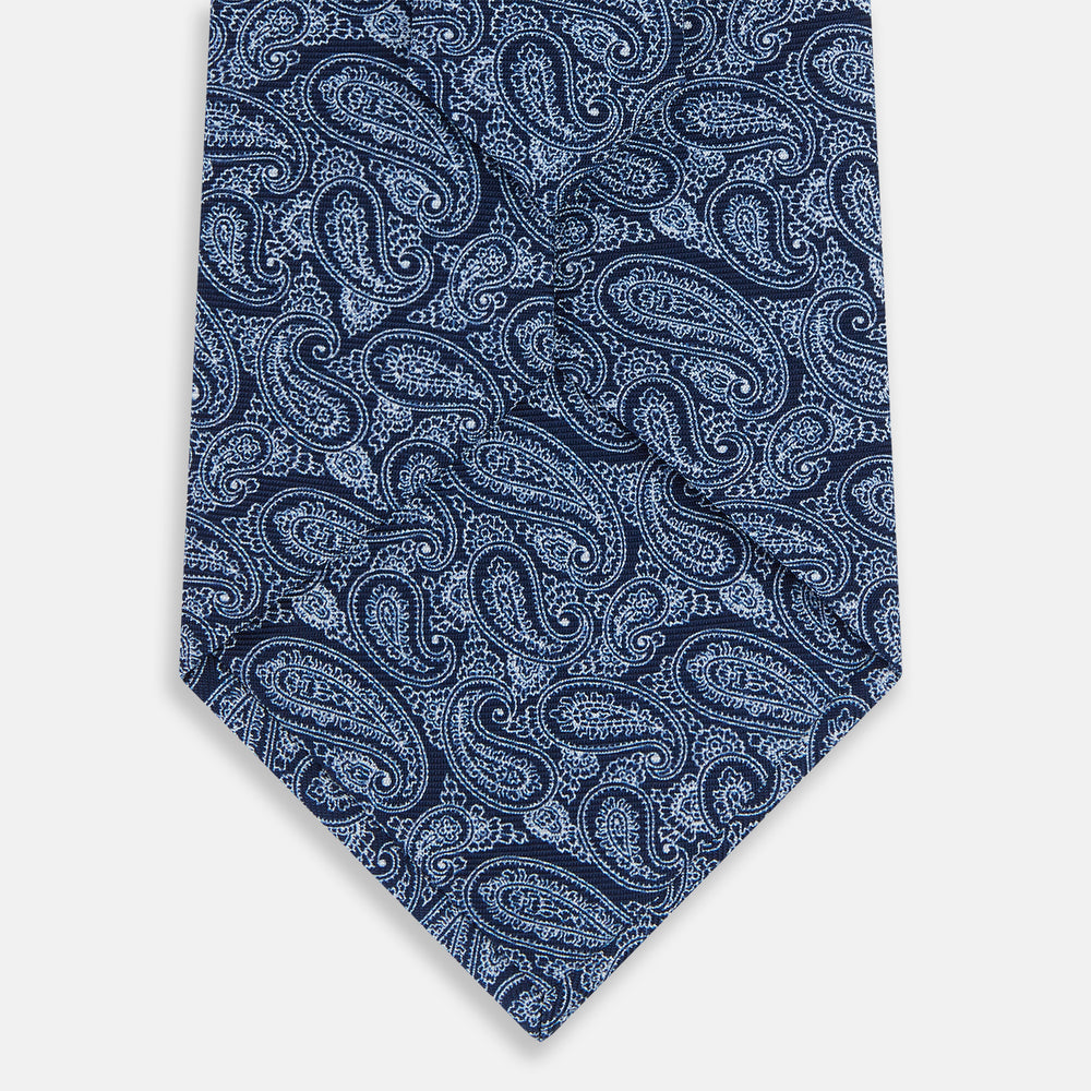 Dark Navy Paisley Printed Silk Tie