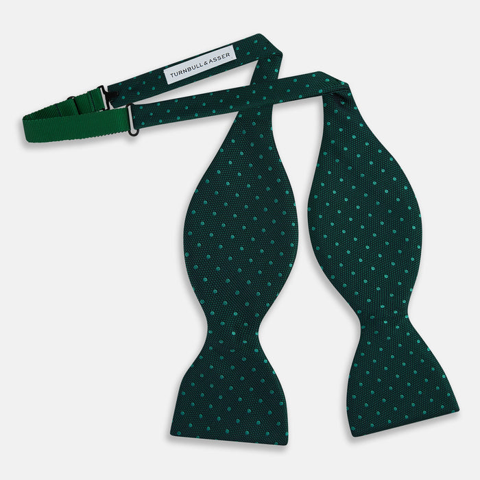 Dark Green and Navy Micro Dot Silk Bow Tie Image 1