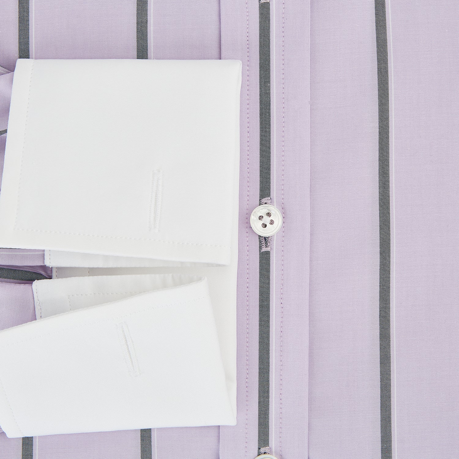 View 4 of product Lilac Track Stripe Shirt with Contrast T&A Collar and Cuffs