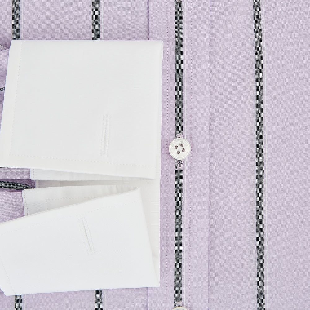 Lilac Track Stripe Shirt with Contrast T&A Collar and Cuffs