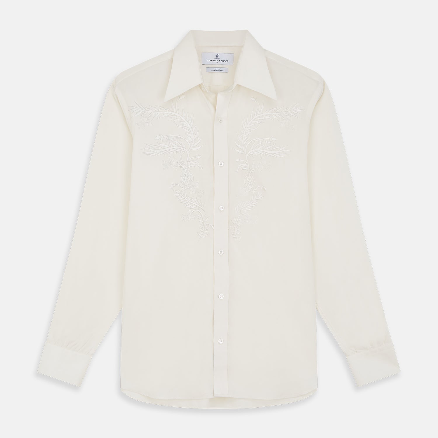 View 1 of product Cream Silk Long Point Embroidered Eamon Shirt