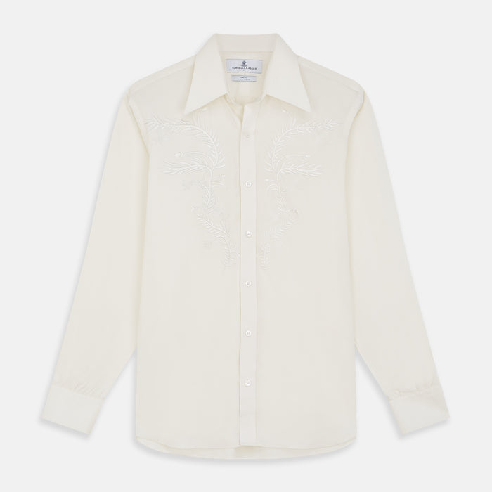 Cream Silk Long Point Embroidered Eamon Shirt