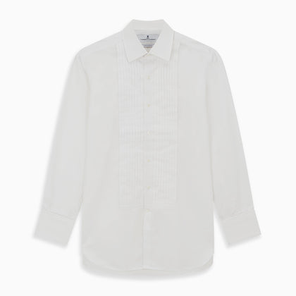 White Pleated Cotton Dress Shirt with T&A Collar and Double Cuffs Image 5