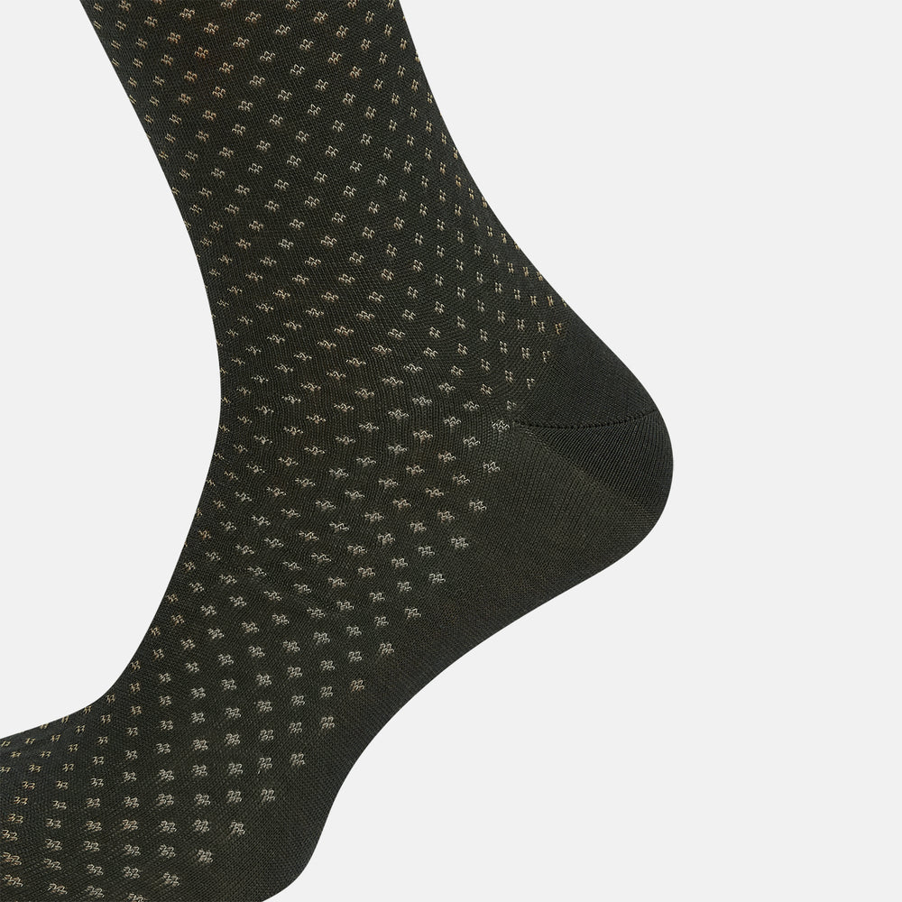 Forest Green Motif Mid-Length Socks