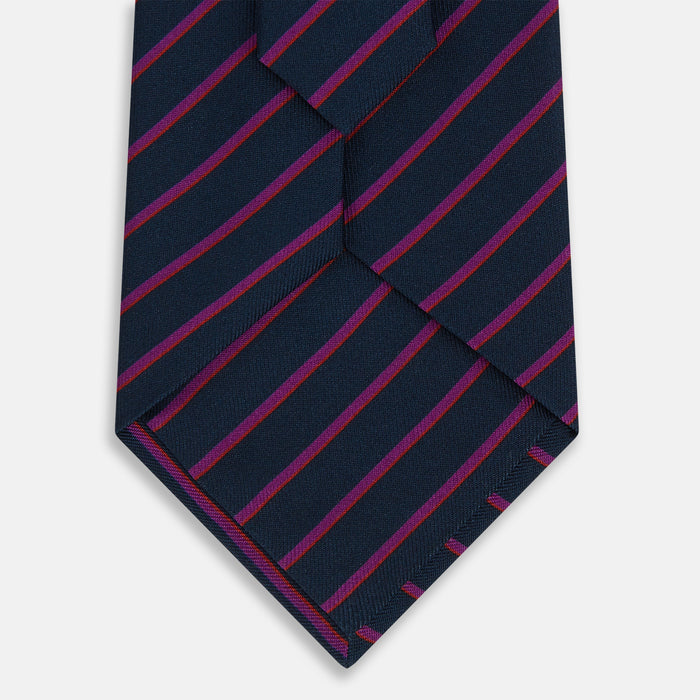 Navy and Purple Striped Blazer Silk Tie Image 2