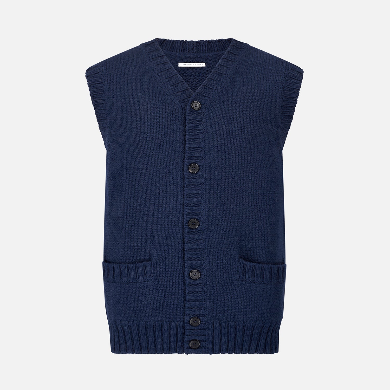 View 1 of product NAVY MERINO V-NECK SLEEVELESS CARDIGAN